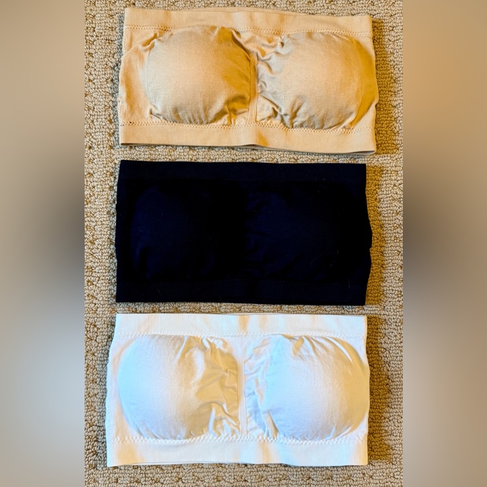 NWOT Coobie Bandeau Bra Trio — Black, White, Beige, Sz M